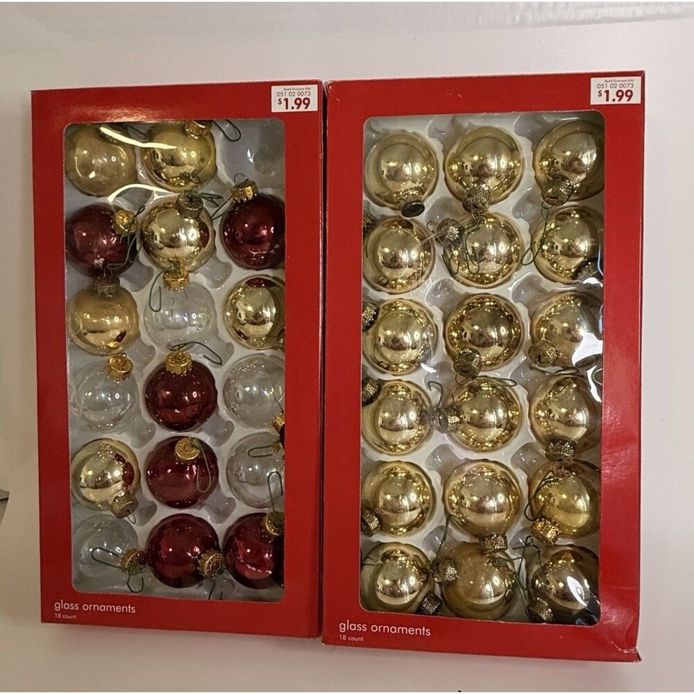 Vintage Y2K Glass Christmas ornaments Small Red gold READ